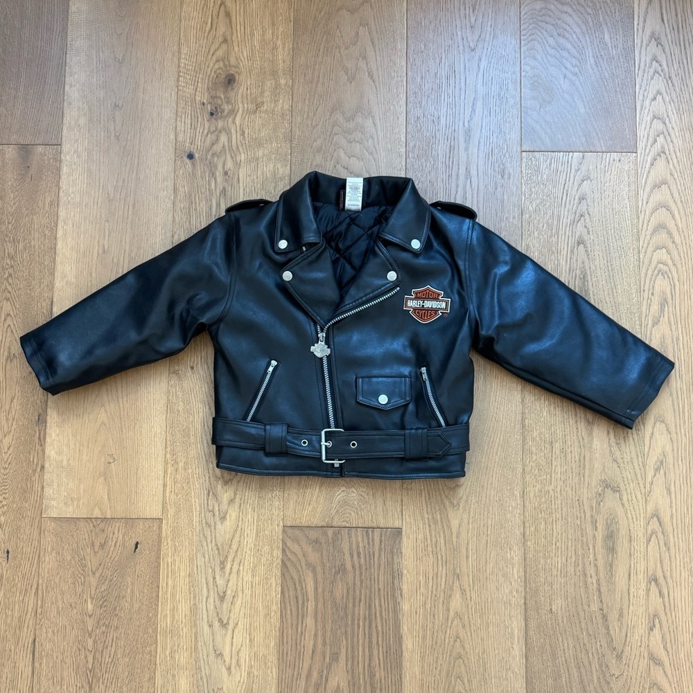 Harley Davidson Faux Leather Kids Motorcycle Jacket - Size 6 - Black - EUC